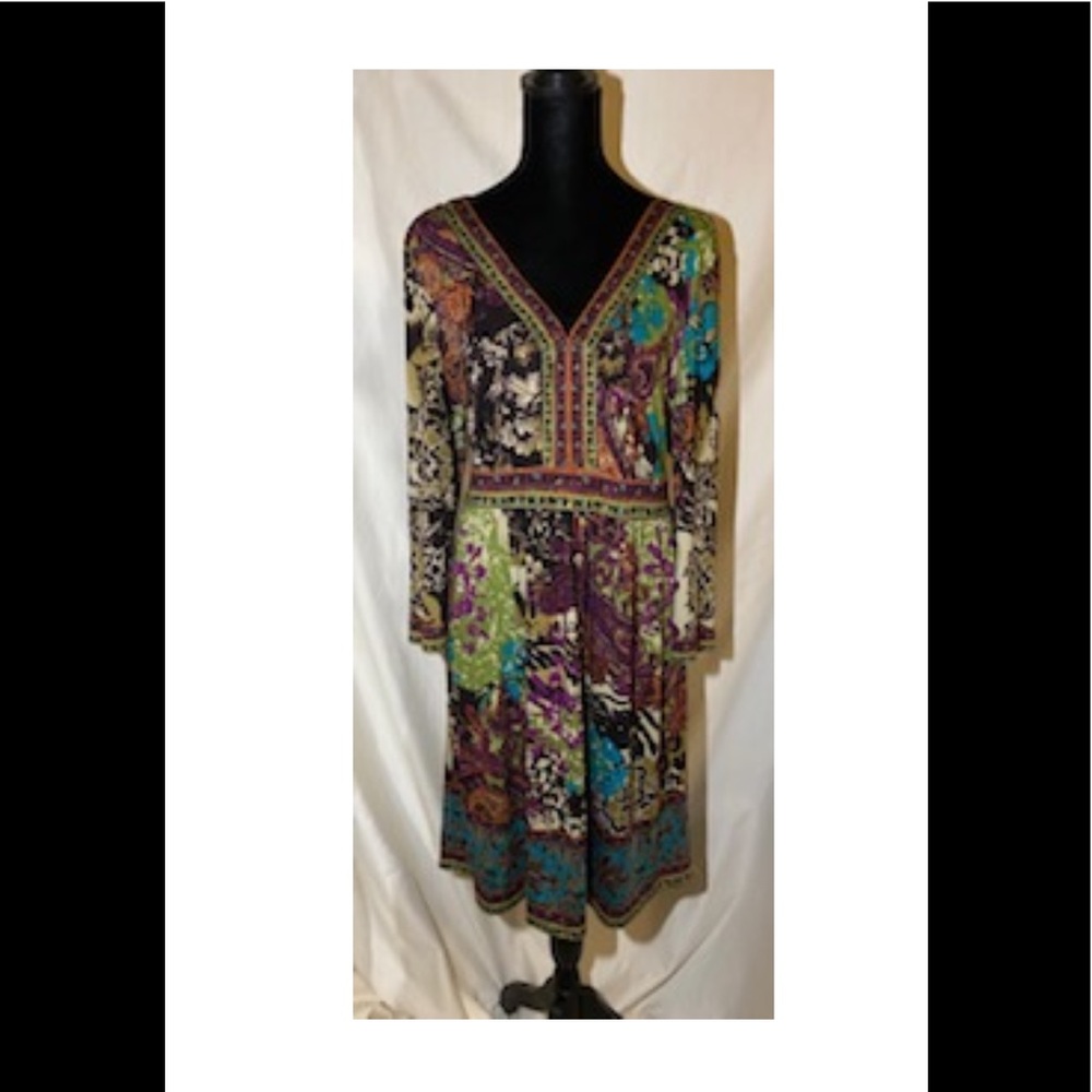 ECI multicolor paisley print midi dress with tie